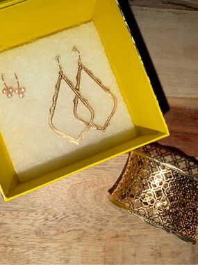 Kendra Scott Rose Gold Filigree Cuff and Teardrop Earrings Set